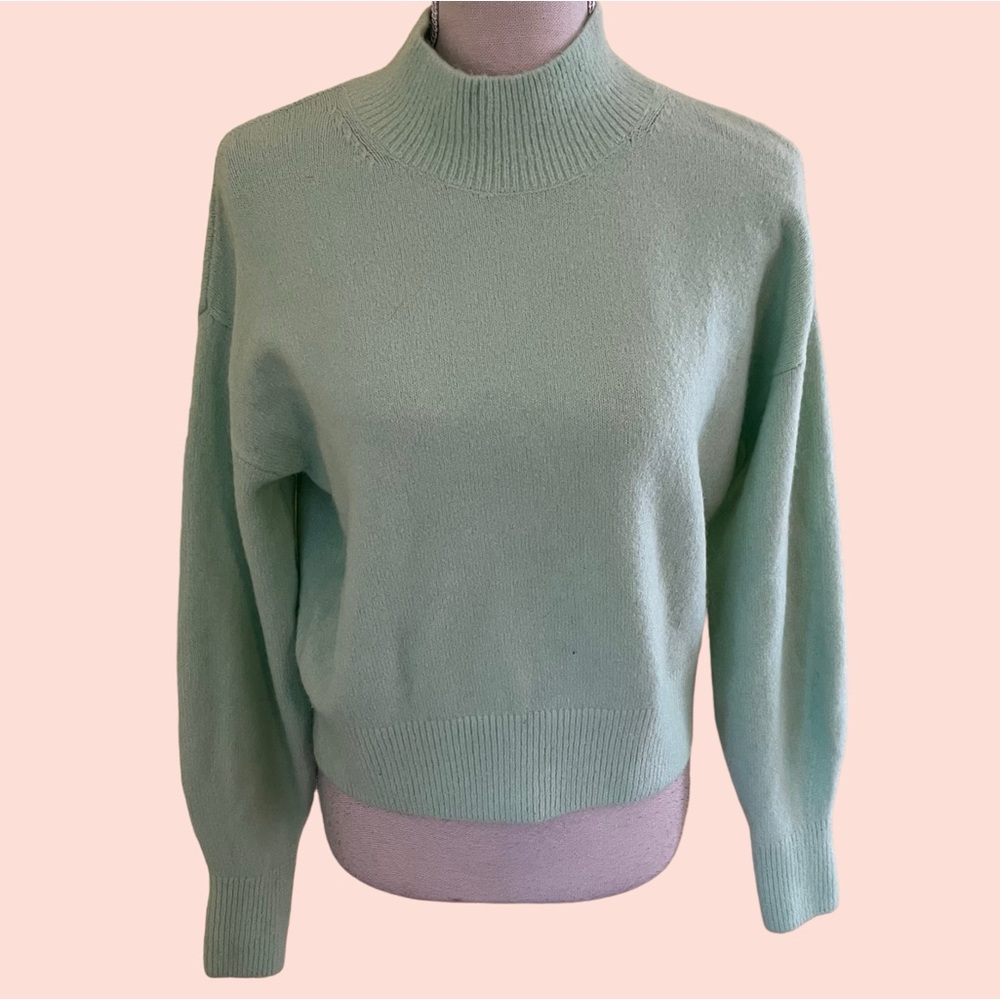 & Other Stories Mint Green Cropped Mock Neck Sweater XS